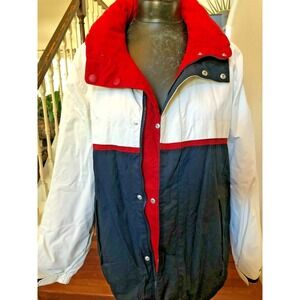 Nautica Men's Red White & Blue Jacket Pockets Front ZIP Snaps Hoodie Large